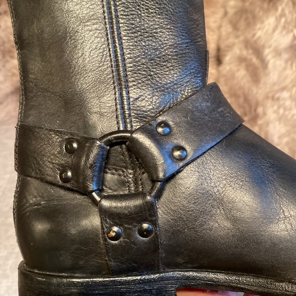 Frye Vintage Black Label Tall Phillip Harness Black Leather Boots - Picture 13 of 14